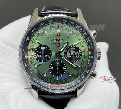Super Clone Breitling Navitimer B01 Chronograph Mint Green Black Dial Watch